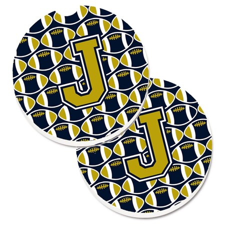 Carolines Treasures Letter J Football Blue and Gold  Cup Holder Car Coaster, PK2 CJ1074-JCARC